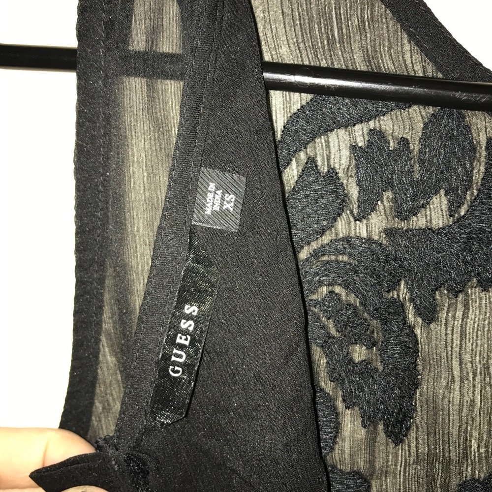 GUESS Sheer Ruffle Lace Zip Back Top XS - Picture 4 of 4